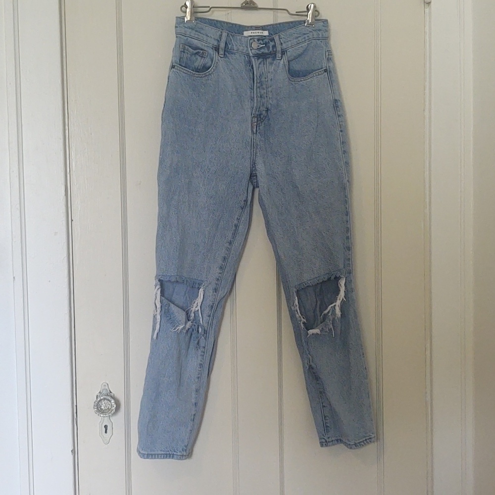 Pacsun High Rise Straight Light Wash Distressd Jeans Sz 26